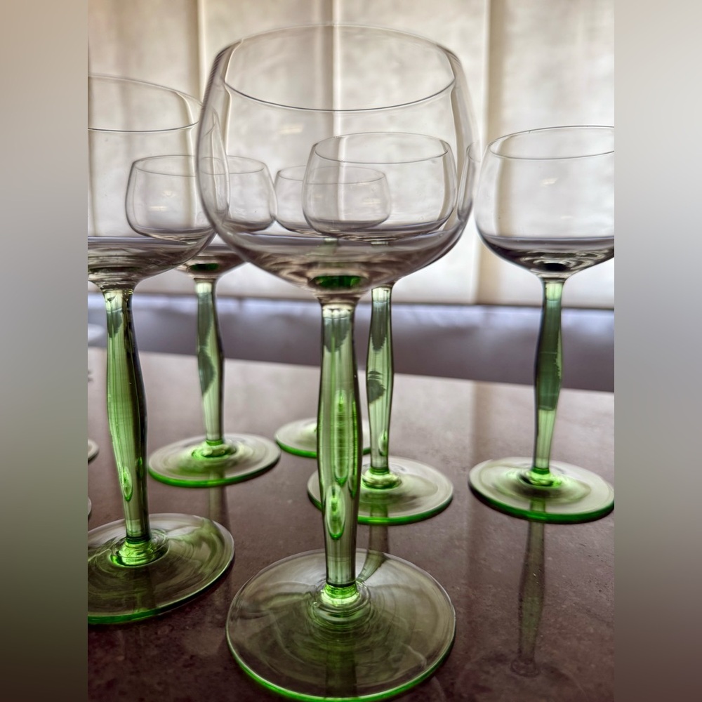 4 Art Nouveau Handmade Wine Glasses in the style of Peter Behrens. 1890 to 1919